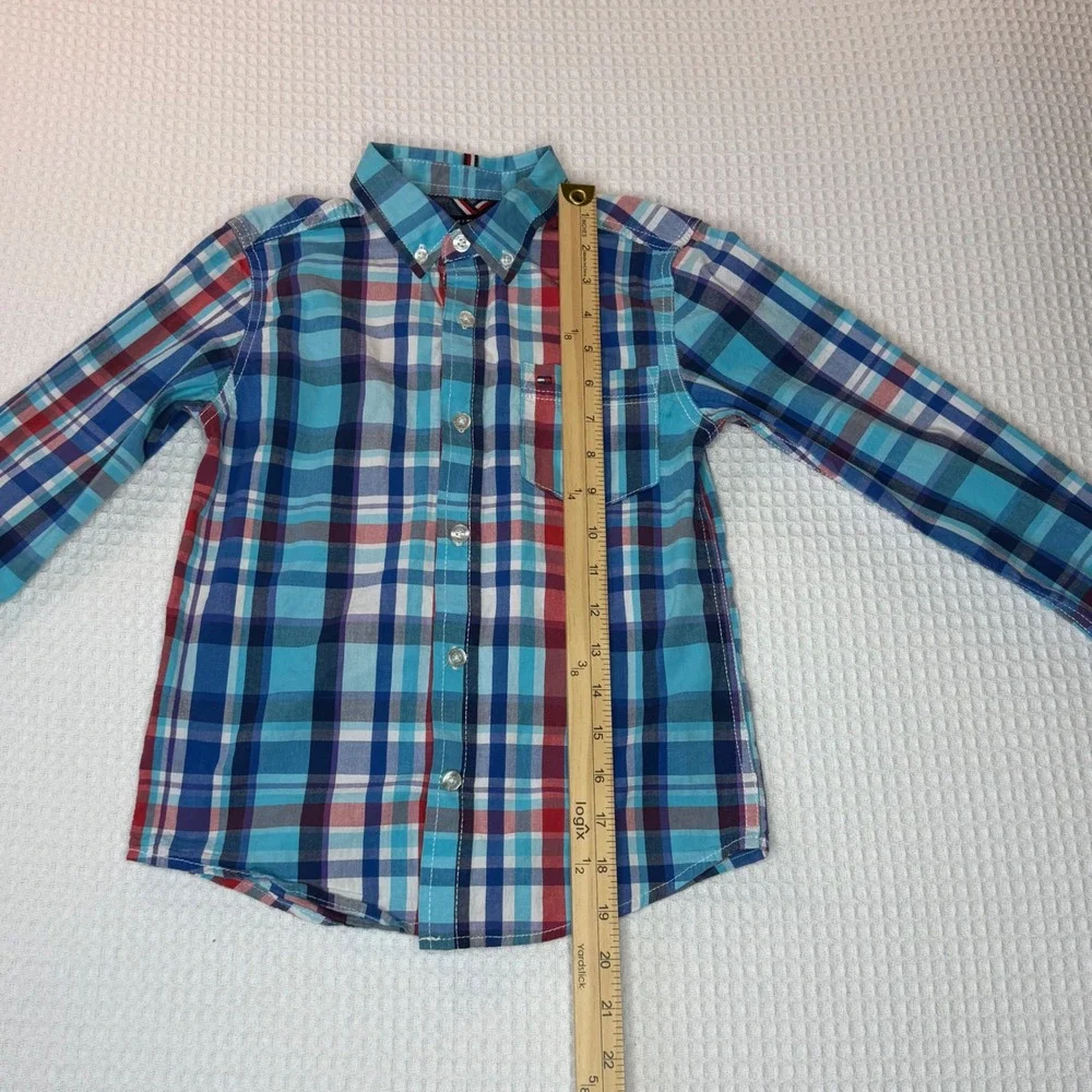 Tommy Hilfiger Kids Blue Red Plaid Long Sleeve Button‎ Down Shirt Size 7